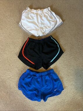 Nike Running Shorts Trio - White, Black with Red & Teal Trim, Royal Blue